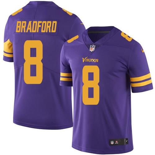 Nike Vikings #8 Sam Bradford Purple Youth Stitched NFL Limited Rush Jersey - Click Image to Close